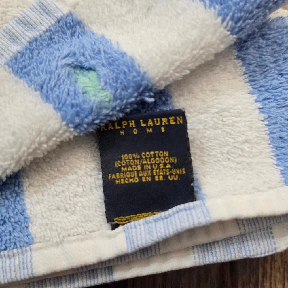RALPH LAUREN Hand Towel Unisex OS Blue White Striped Cotton Pony Logo USA Made